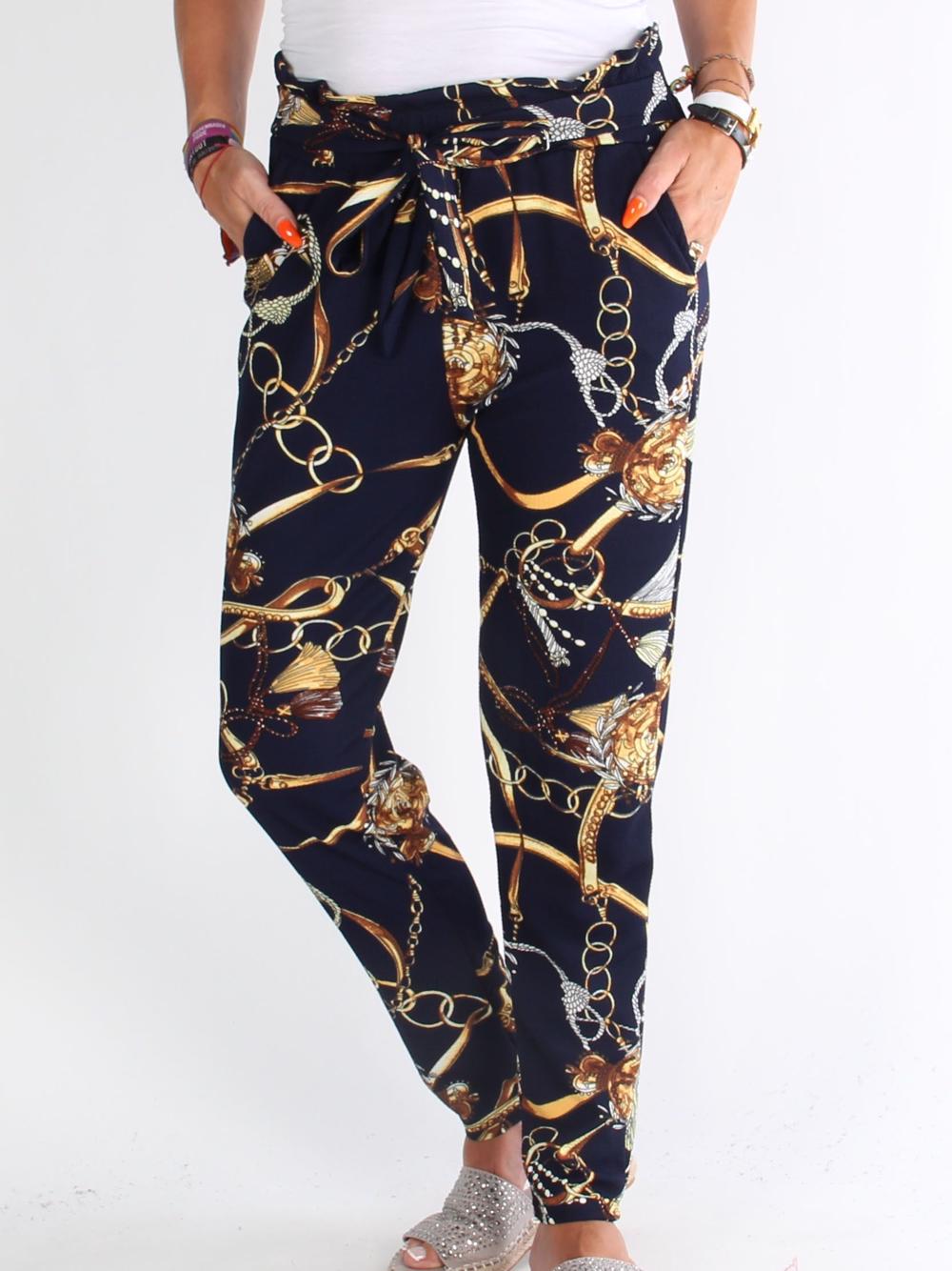 Rie - Svarta byxor med kedjemotiv och knytband